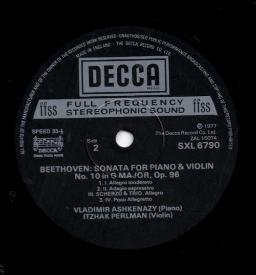 Ludwig van Beethoven, Vladimir Ashkenazy, Itzhak Perlman : Violin Sonatas Op.12 No.1 & Op.96 No.10 (LP)