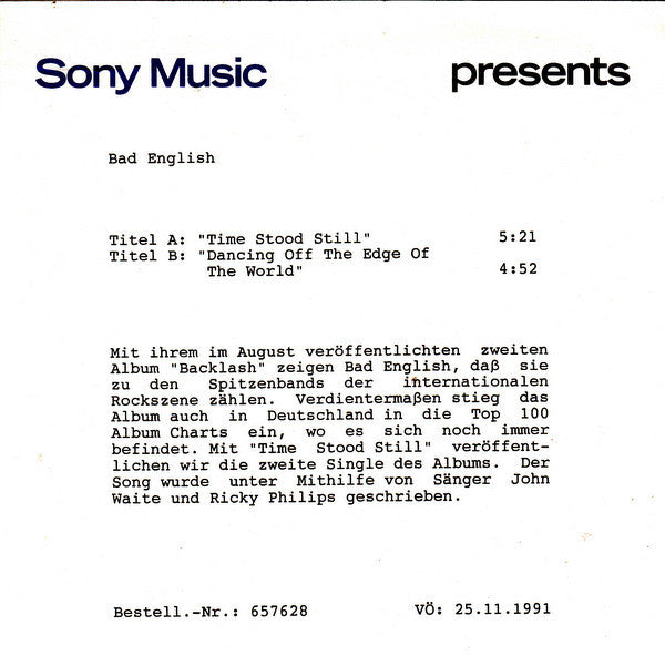 Bad English Featuring John Waite : Time Stood Still (7", Single)
