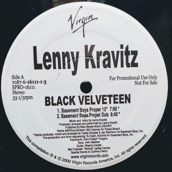 Lenny Kravitz : Black Velveteen (12", Promo)