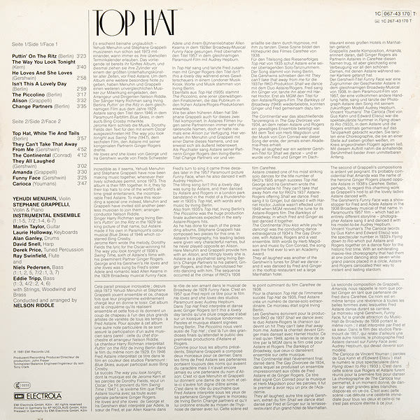 Yehudi Menuhin And Stéphane Grappelli : Top Hat (LP, Album)