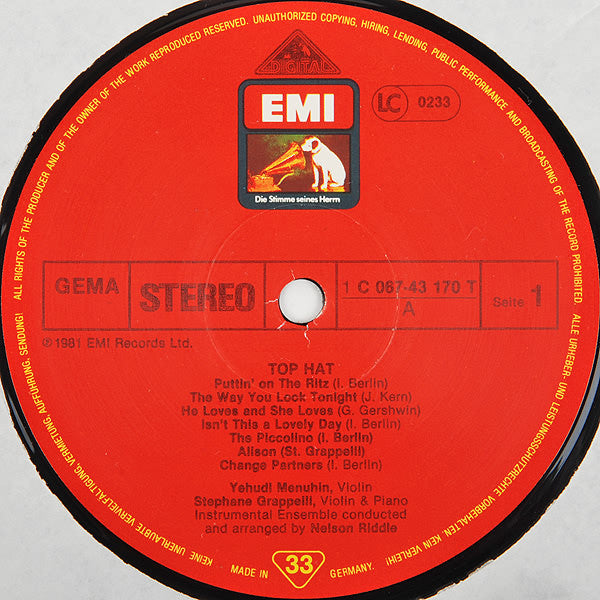 Yehudi Menuhin And Stéphane Grappelli : Top Hat (LP, Album)