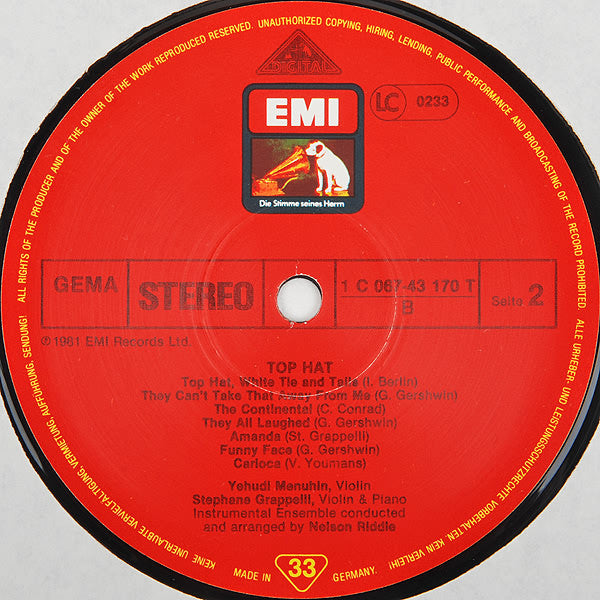 Yehudi Menuhin And Stéphane Grappelli : Top Hat (LP, Album)