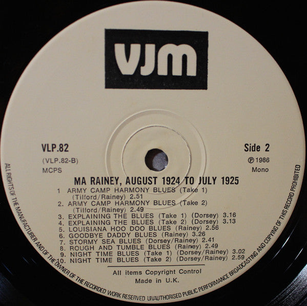 Ma Rainey : Complete Recordings In Chronological Order (August 1924 To July 1925) (LP, Comp, Mono)
