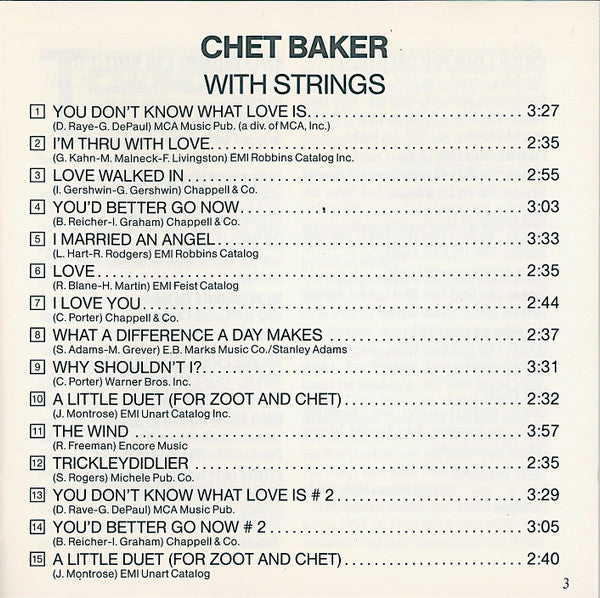 Chet Baker : With Strings (CD, Album, RE, RM, RP)