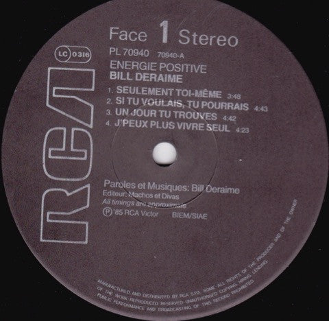 Bill Deraime : Energie Positive (LP, Album)