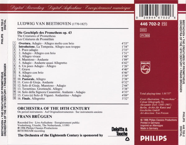 Ludwig Van Beethoven, Orchestra Of The 18th Century, Frans Brüggen : Die Geschöpfe Des Prometheus (The Creatures Of Prometheus), Op.43 (CD, Album)
