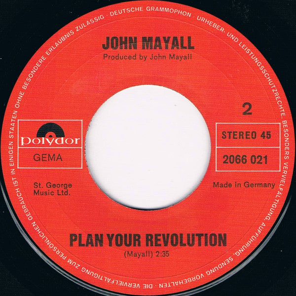 John Mayall : Thinking Of My Woman / Plan Your Revolution (7", Single)