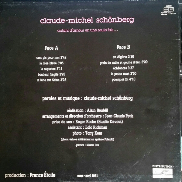 Claude-Michel Schönberg : Autant D'amour En Une Seule Fois (LP, Album)