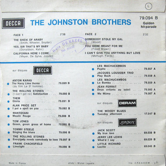 The Johnston Brothers : Yes, Sir That's My Baby (7", Med)