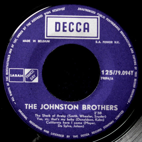 The Johnston Brothers : Yes, Sir That's My Baby (7", Med)