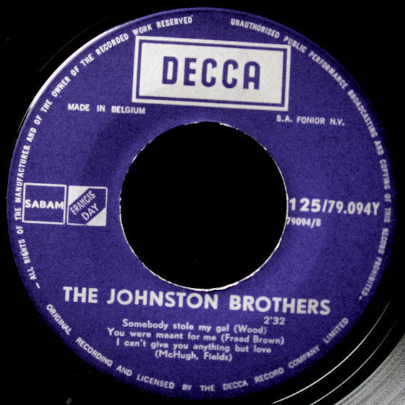 The Johnston Brothers : Yes, Sir That's My Baby (7", Med)