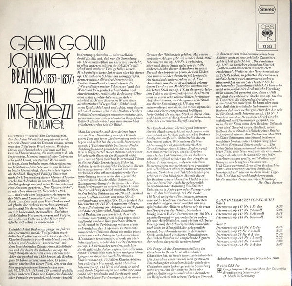 Johannes Brahms - Glenn Gould : Zehn Intermezzi Für Klavier (LP)