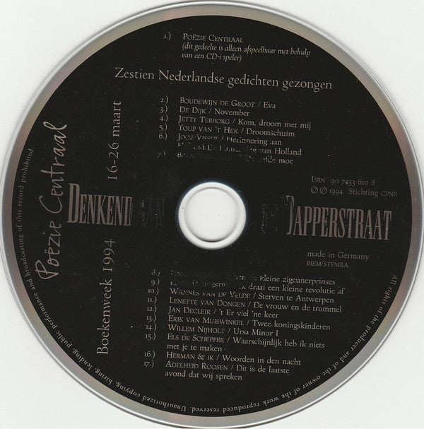 Various : Denkend Aan De Dapperstraat (Poëzie Centraal - Boekenweek 1994 - 16-26 Maart) (CDi)