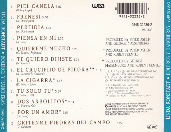 Linda Ronstadt : Boleros Y Rancheras (CD, Album, Comp)