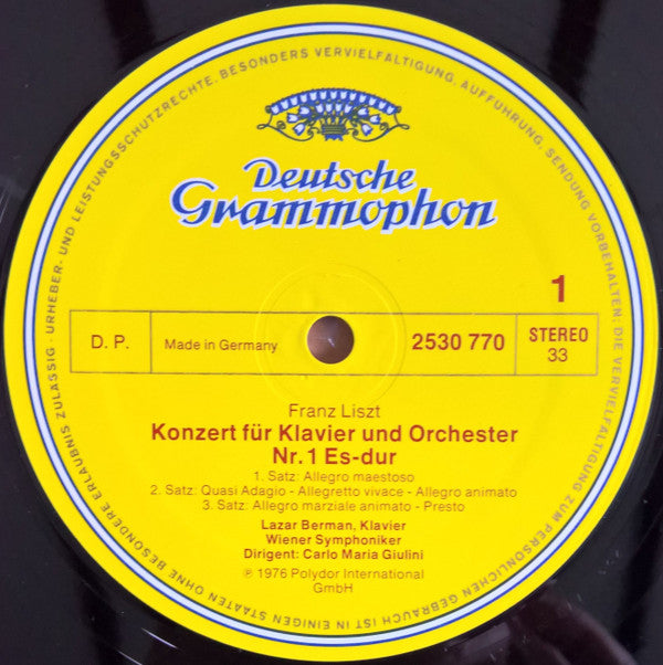 Franz Liszt - Lazar Berman, Wiener Symphoniker, Carlo Maria Giulini : Klavierkonzerte = Piano Concertos (LP)