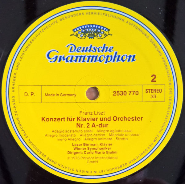 Franz Liszt - Lazar Berman, Wiener Symphoniker, Carlo Maria Giulini : Klavierkonzerte = Piano Concertos (LP)