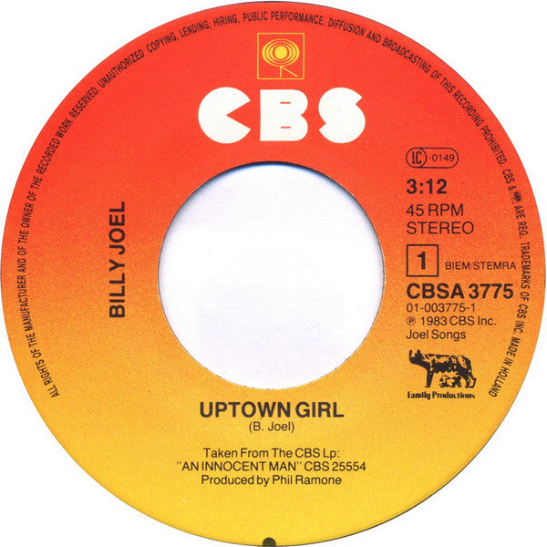 Billy Joel : Uptown Girl (7", Single)