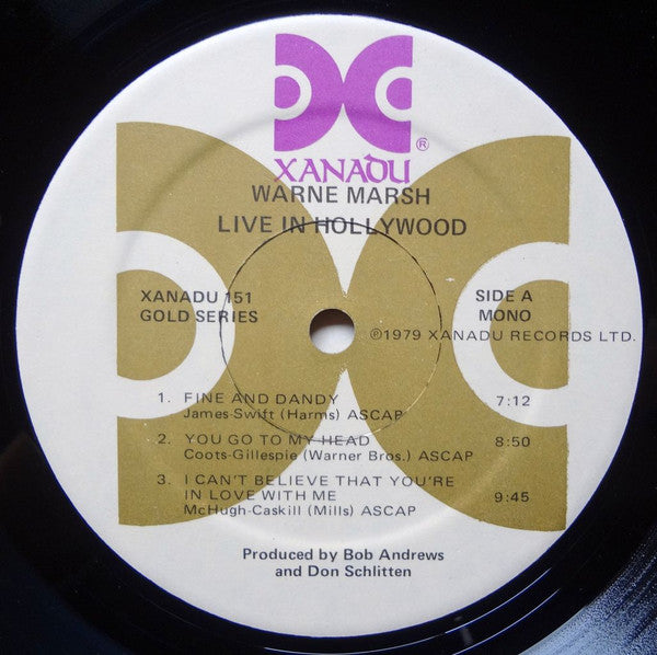 Warne Marsh : Live In Hollywood (LP, Album, RM)