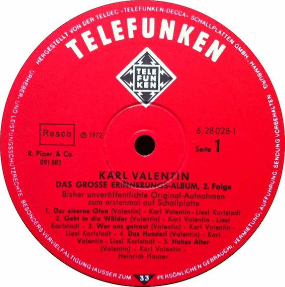 Karl Valentin : Das Große Erinnerungs-Album 2. Folge (2xLP, Comp)