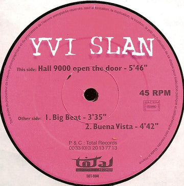 Yvi Slan : Hall 9000 EP (12")