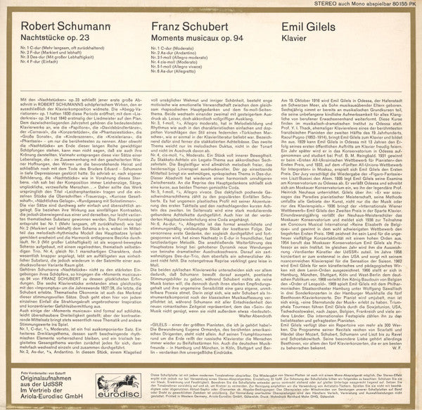 Robert Schumann / Franz Schubert - Emil Gilels : Nachtstücke Op. 23 / Moments Musicaux Op. 94 (LP)