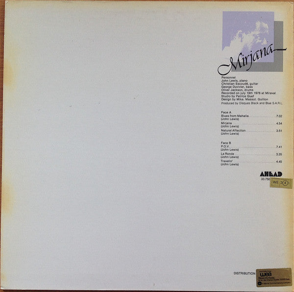 John Lewis (2) Featuring Christian Escoudé : Mirjana (LP, Album)