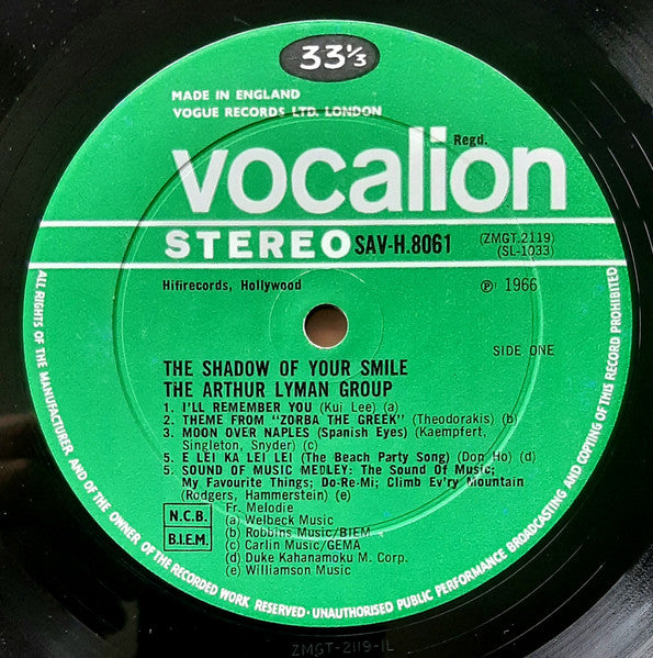 Arthur Lyman : The Shadow Of Your Smile (LP, Album)