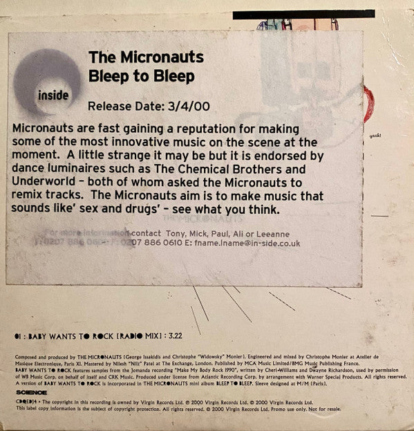 The Micronauts : Baby Wants To Rock (CD, Single, Promo)