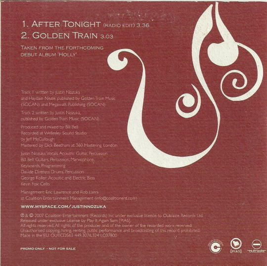 Justin Nozuka : After Tonight / Golden Train (CD, Single, Promo, Car)