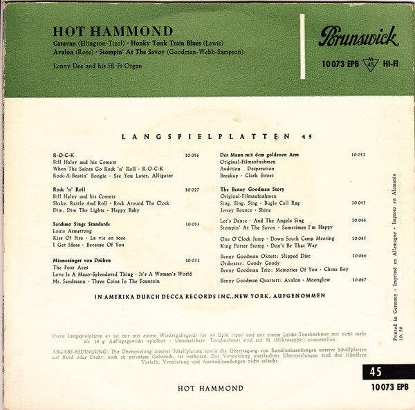 Lenny Dee (2) : Hot Hammond (7", EP)