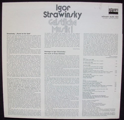 Igor Stravinsky, John Alldis Choir, John Alldis, Vokal-Ensemble "Strawinsky-Fest '71", Düsseldorf, Oskar Gottlieb Blarr : Geistliche Musik 1 (LP)