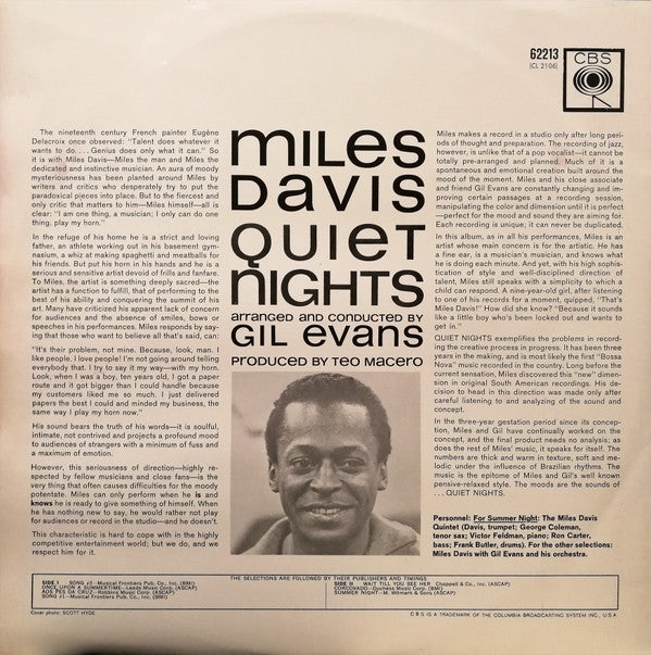 Miles Davis : Quiet Nights (LP, Album, Mono)