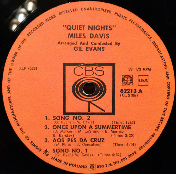 Miles Davis : Quiet Nights (LP, Album, Mono)