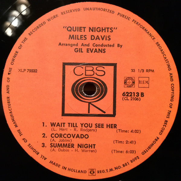 Miles Davis : Quiet Nights (LP, Album, Mono)
