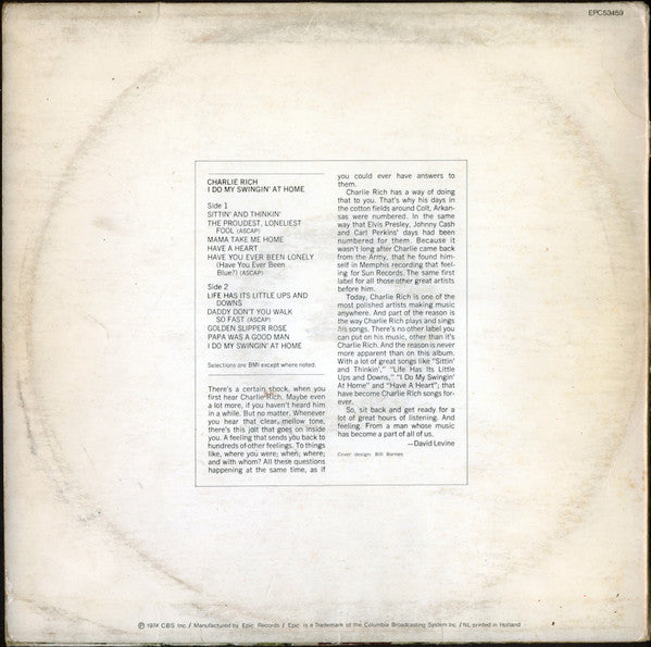 Charlie Rich : I Do My Swingin' At Home (LP, Comp)