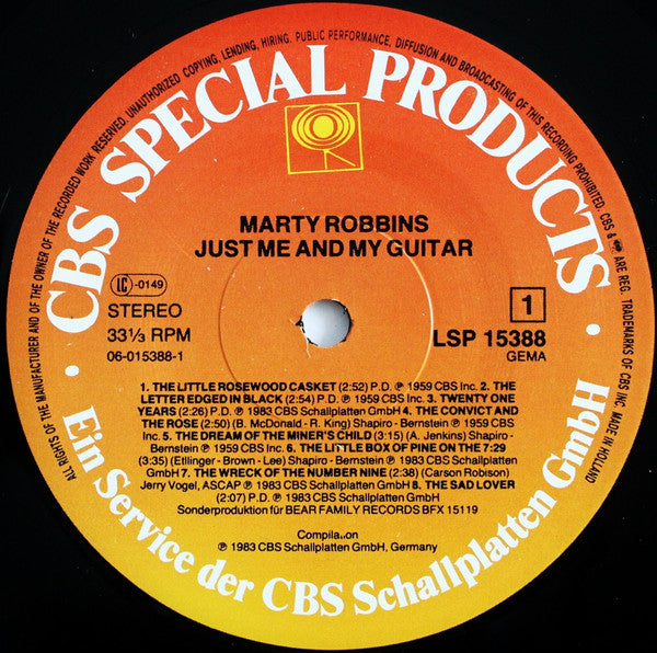 Marty Robbins : Just Me And My Guitar (LP, Comp, RE)