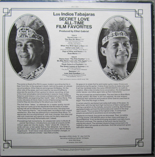 Los Indios Tabajaras : Secret Love / All-Time Film Favorites  (LP)