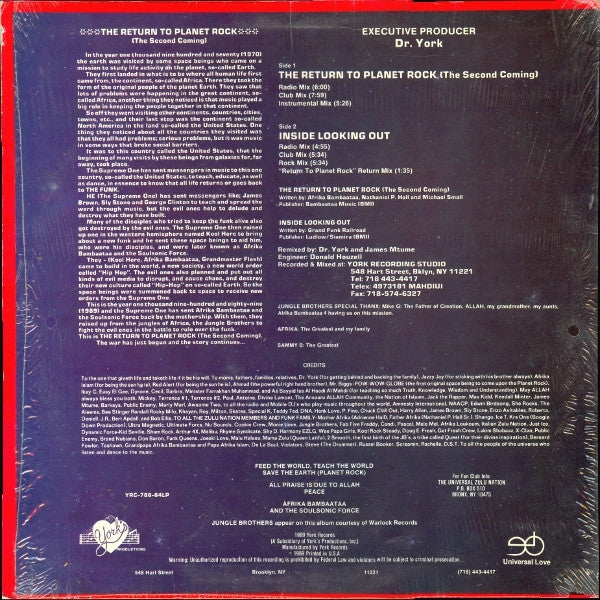 Afrika Bambaataa & Soulsonic Force Featuring Jungle Brothers : Return To Planet Rock (The Second Coming) (12", Gre)