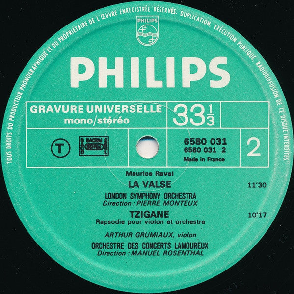 Arthur Grumiaux, Bernard Haitink, Igor Markevitch, Pierre Monteux, Manuel Rosenthal / Maurice Ravel : Bolero / Rapsodie Espagnole / La Valse / Tzigane (LP, Comp)