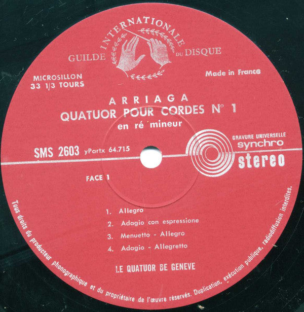 Juan Crisóstomo de Arriaga - Quatuor De Genève : Quatuor A Cordes N° 1 & 2 (LP)