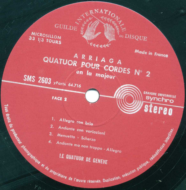 Juan Crisóstomo de Arriaga - Quatuor De Genève : Quatuor A Cordes N° 1 & 2 (LP)