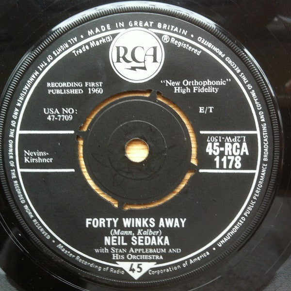 Neil Sedaka With Stan Applebaum And His Orchestra : Stairway To Heaven / Forty Winks Away (7", Single)