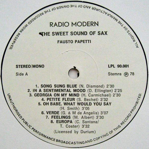 Fausto Papetti : The Sweet Sound Of Sax (LP, Comp)