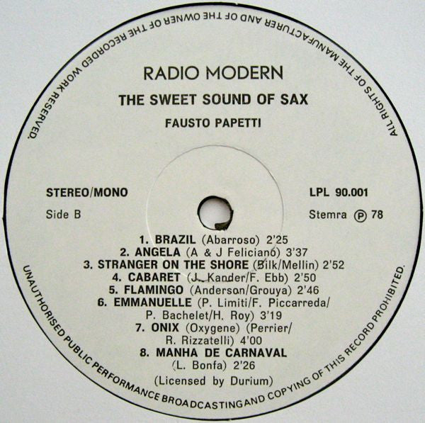 Fausto Papetti : The Sweet Sound Of Sax (LP, Comp)