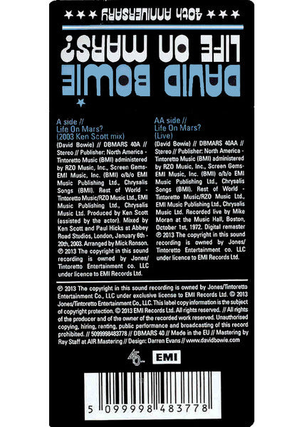 David Bowie : Life On Mars? (7", Single, Ltd, Pic, RM)