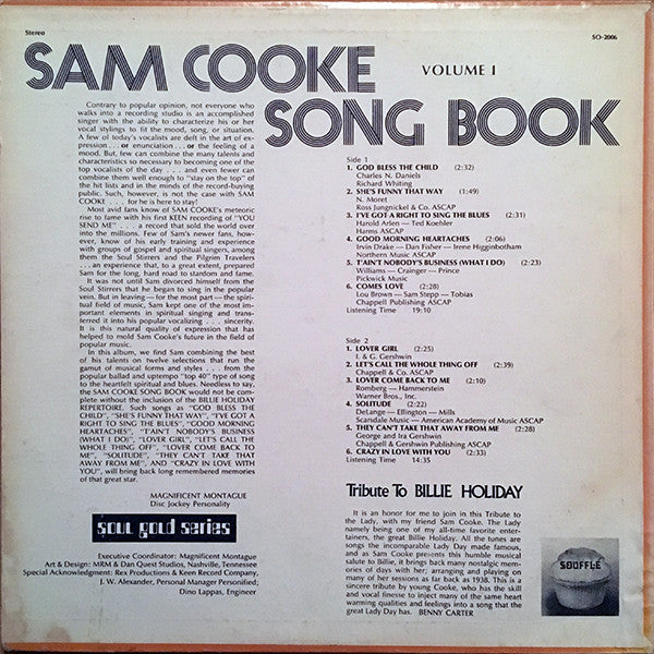 Sam Cooke : Sam Cooke Song Book Volume 1: Tribute To Billie Holiday (LP)