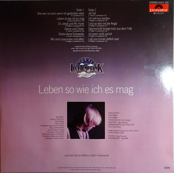 Volker Lechtenbrink : Leben So Wie Ich Es Mag (LP, Album)