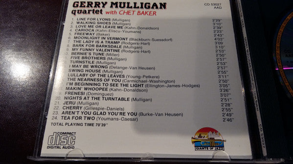 Gerry Mulligan Quartet With Chet Baker : Gerry Mulligan Quartet With Chet Baker (CD, Comp)