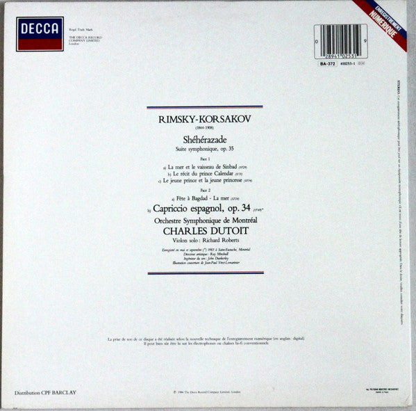 Nikolai Rimsky-Korsakov, Orchestre Symphonique De Montréal, Charles Dutoit : Shéhérazade - Capriccio Espagnol (LP, Gat)