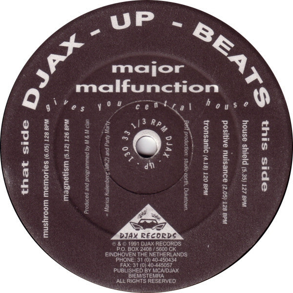 Major Malfunction : Gives You Central House (12")